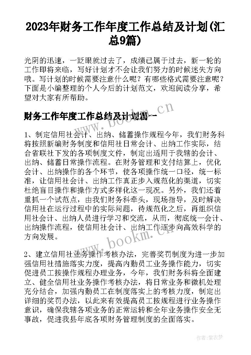 2023年财务工作年度工作总结及计划(汇总9篇)