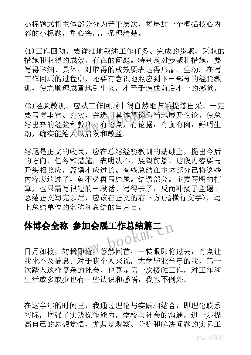 体博会全称 参加会展工作总结(模板5篇)