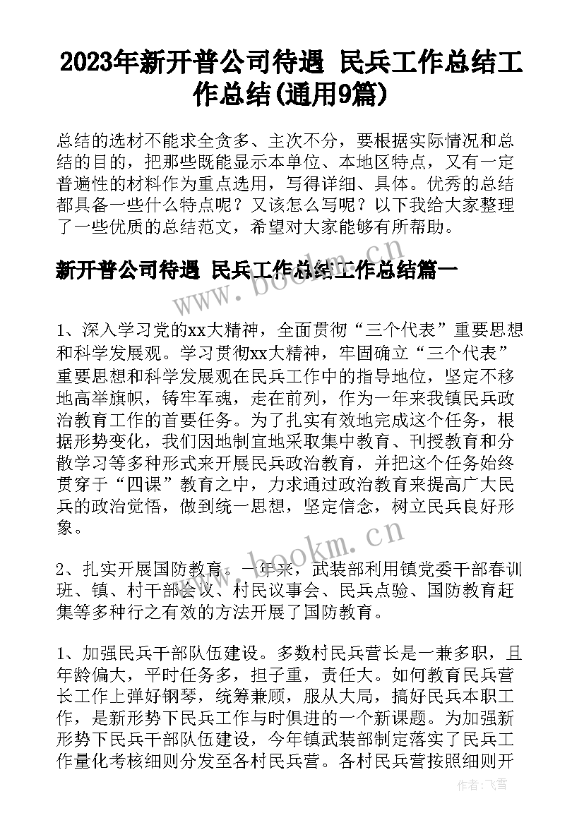 2023年新开普公司待遇 民兵工作总结工作总结(通用9篇)