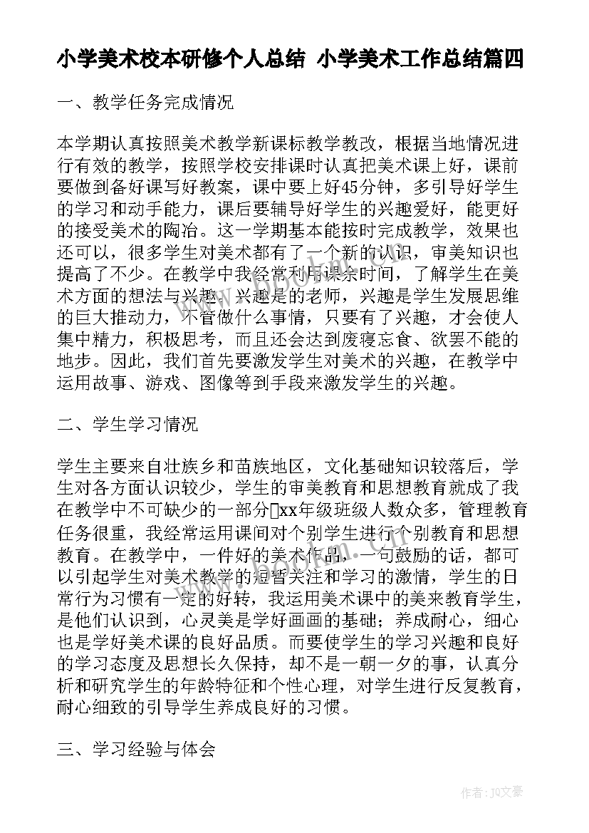 最新小学美术校本研修个人总结 小学美术工作总结(通用8篇)