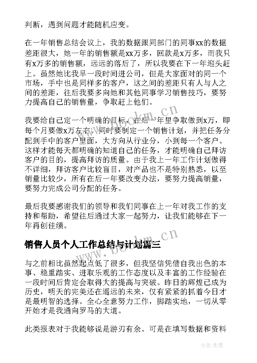 销售人员个人工作总结与计划(汇总5篇)