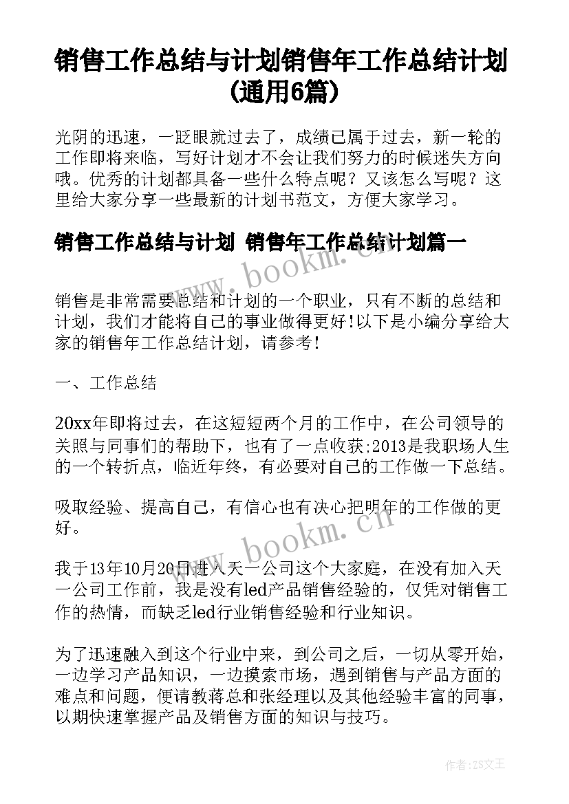 销售工作总结与计划 销售年工作总结计划(通用6篇)