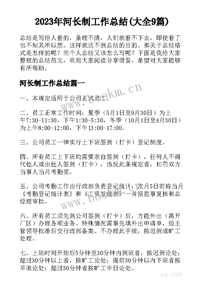 2023年河长制工作总结(大全9篇)