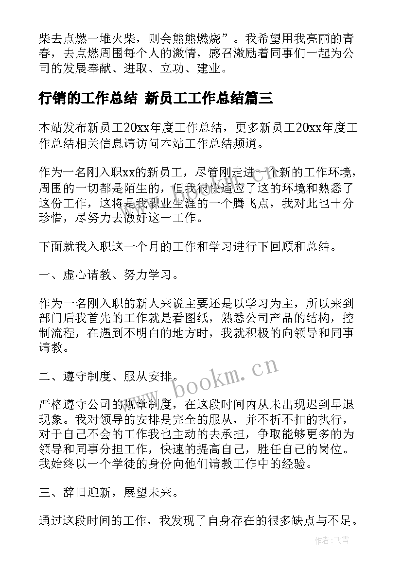 2023年行销的工作总结 新员工工作总结(通用8篇)