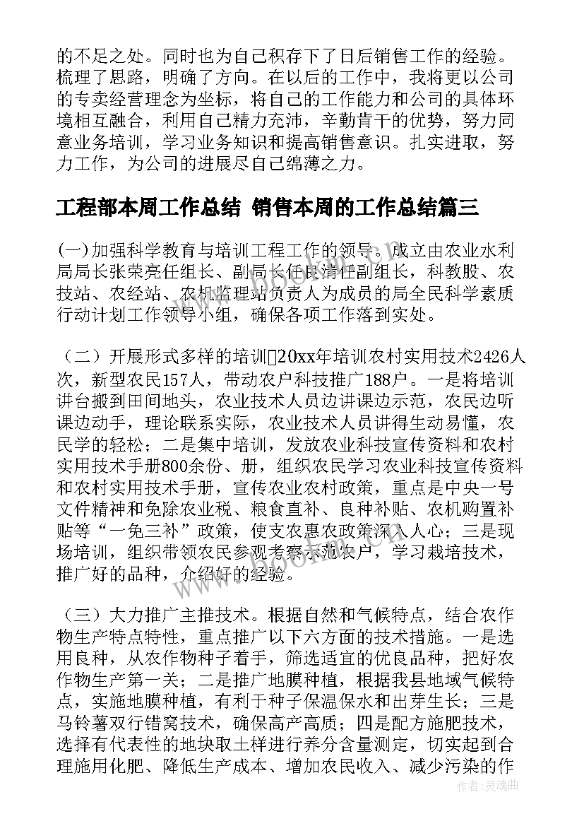 工程部本周工作总结 销售本周的工作总结(精选8篇)