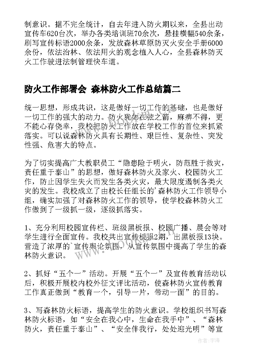 2023年防火工作部署会 森林防火工作总结(模板5篇)