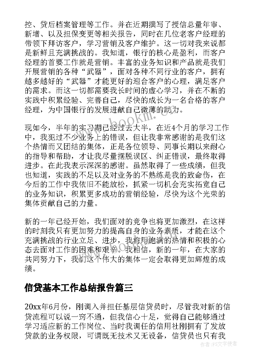 最新信贷基本工作总结报告(精选10篇)