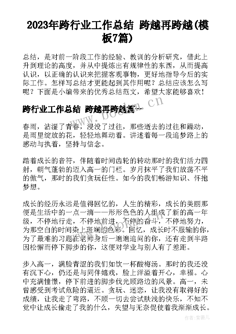 2023年跨行业工作总结 跨越再跨越(模板7篇)