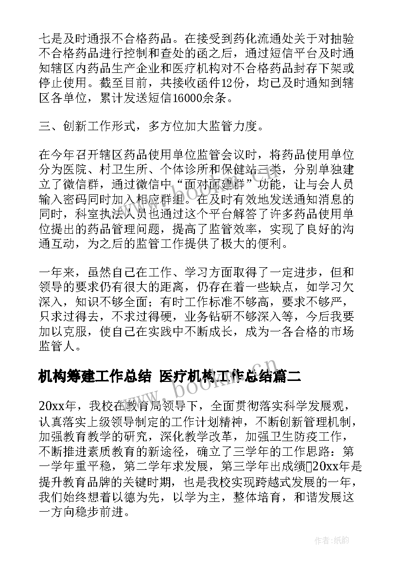 2023年机构筹建工作总结 医疗机构工作总结(模板6篇)