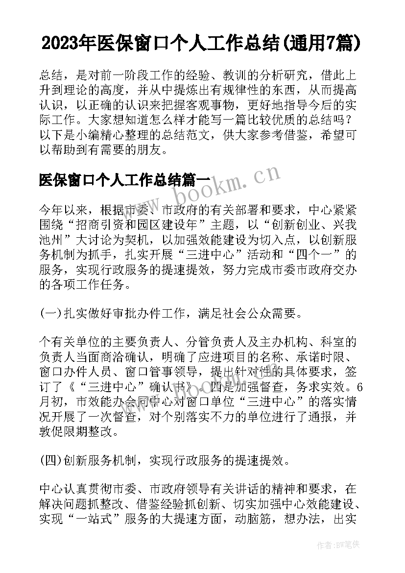 2023年医保窗口个人工作总结(通用7篇)