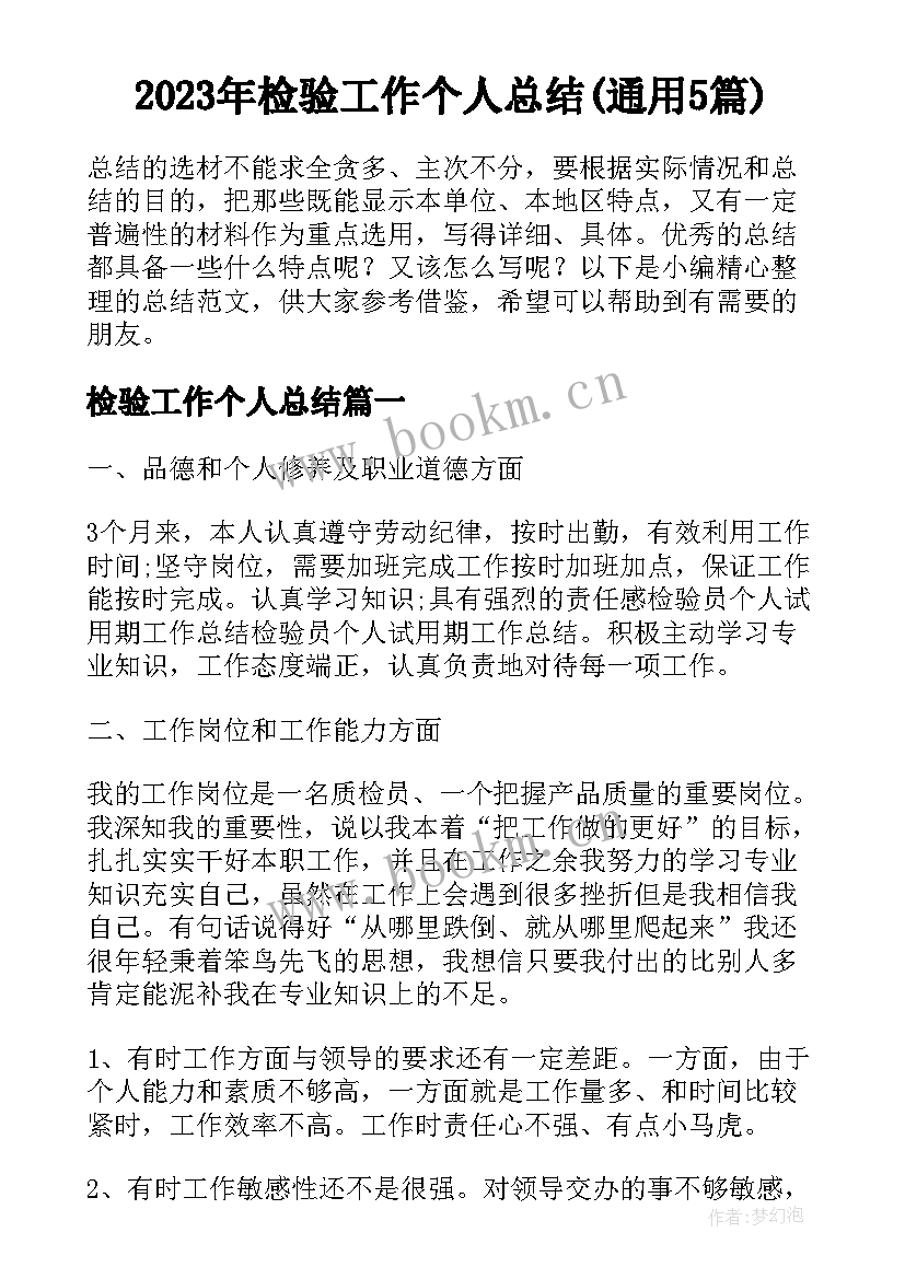 2023年检验工作个人总结(通用5篇)