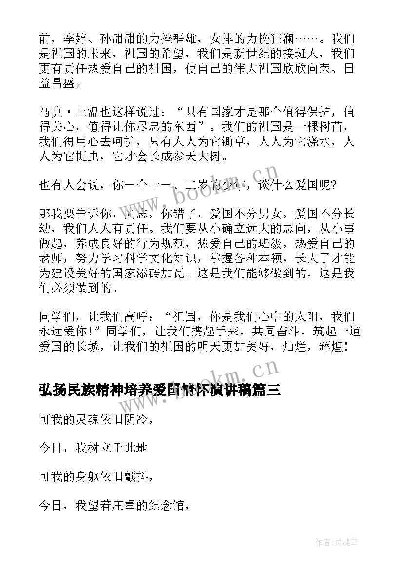 最新弘扬民族精神培养爱国情怀演讲稿(实用9篇)