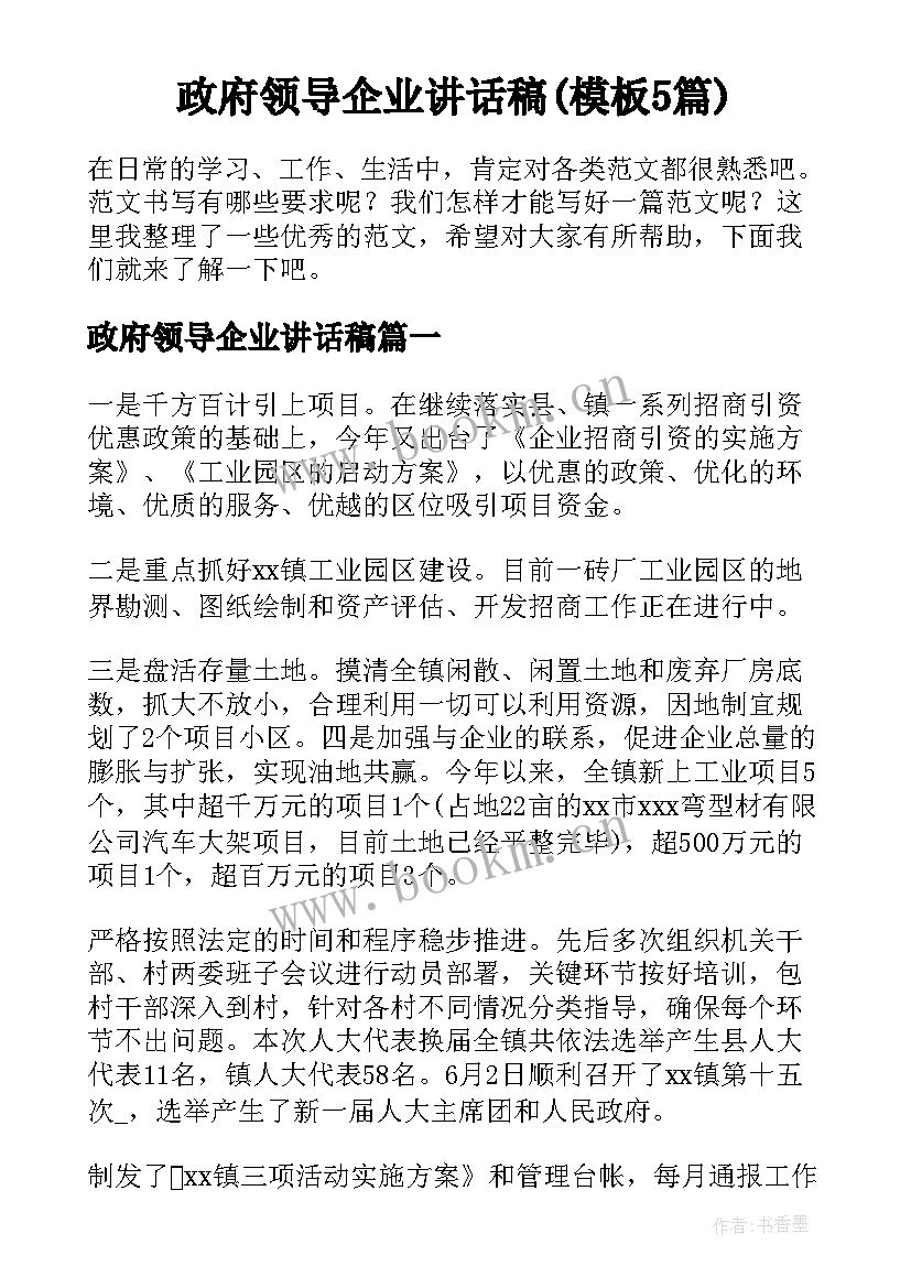 政府领导企业讲话稿(模板5篇)