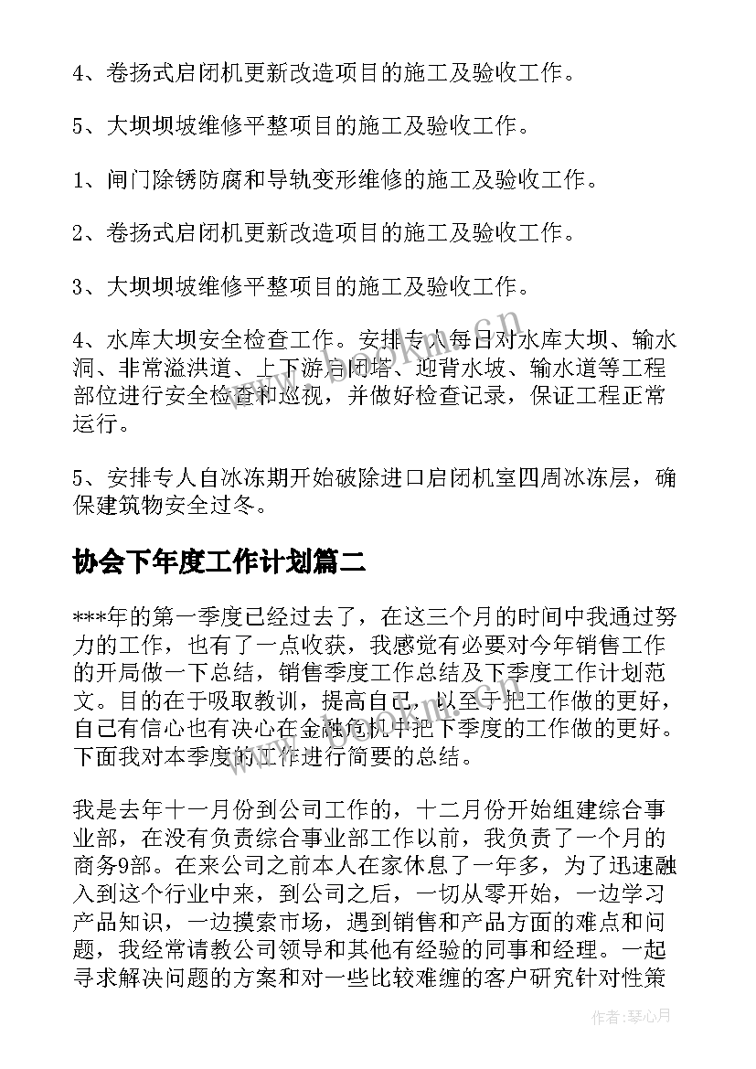 2023年协会下年度工作计划(优质9篇)