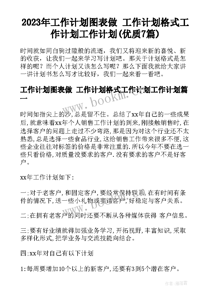 2023年工作计划图表做 工作计划格式工作计划工作计划(优质7篇)