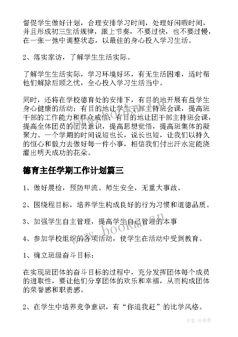 2023年德育主任学期工作计划(精选9篇)