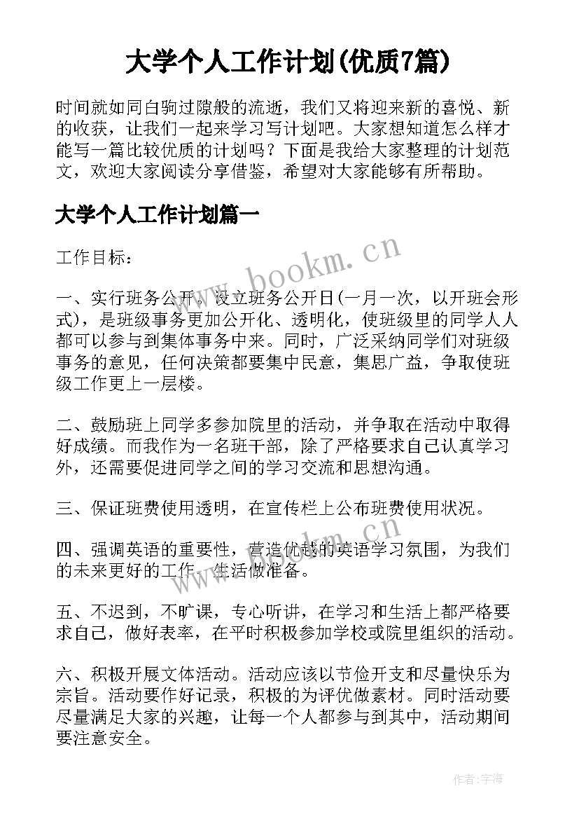 大学个人工作计划(优质7篇)