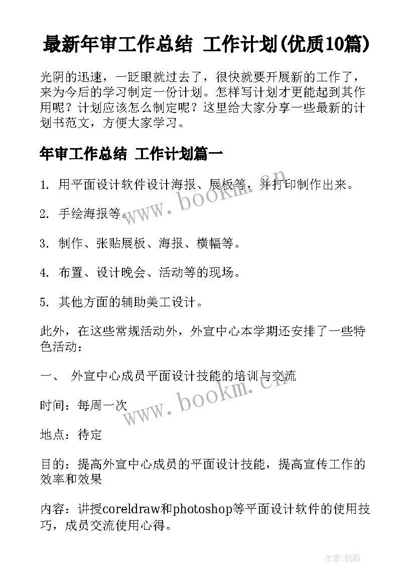 最新年审工作总结 工作计划(优质10篇)