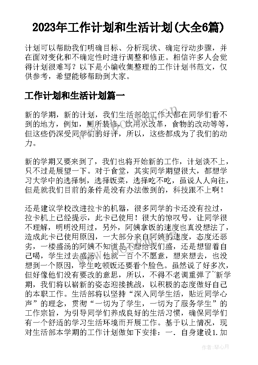 2023年工作计划和生活计划(大全6篇)