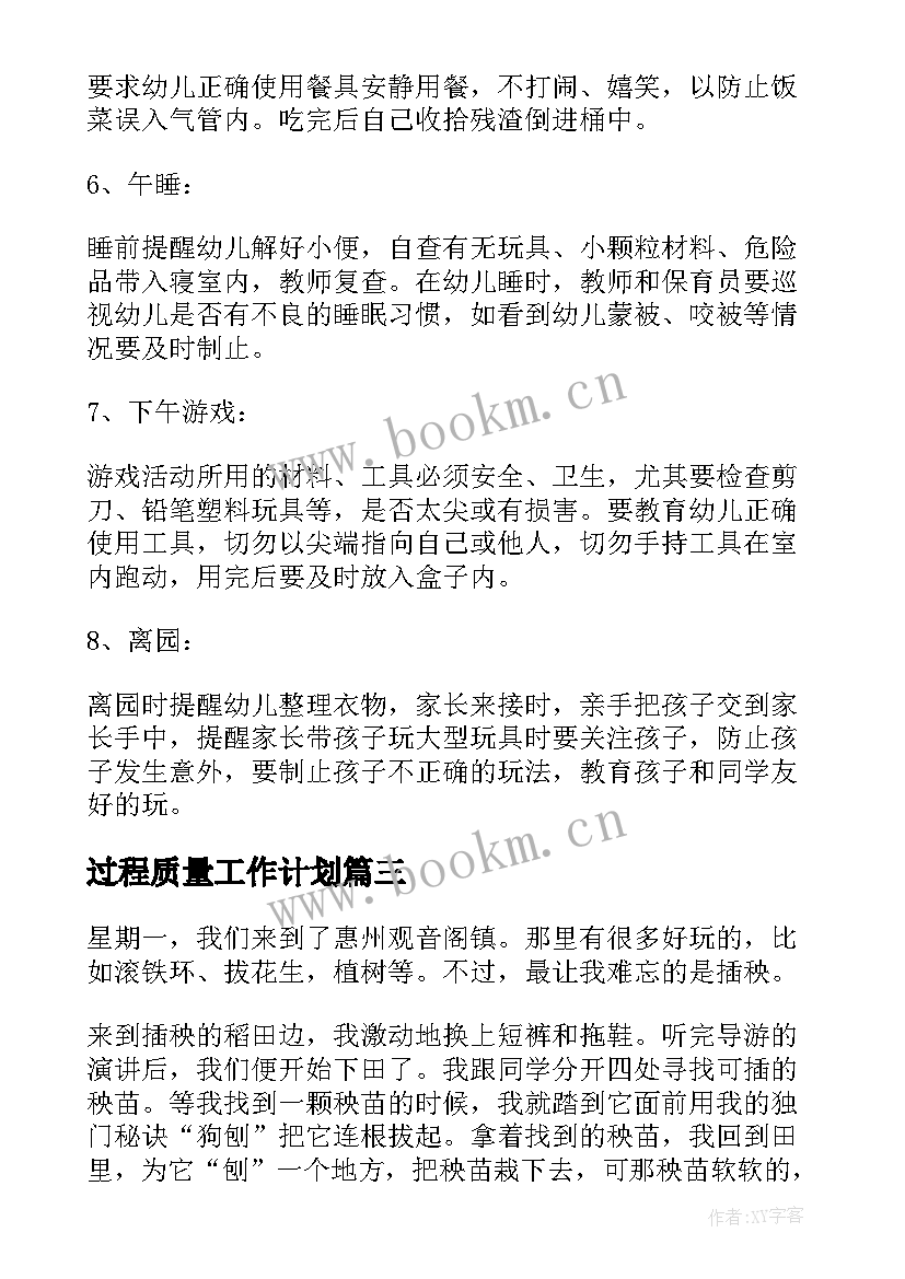 2023年过程质量工作计划(汇总6篇)