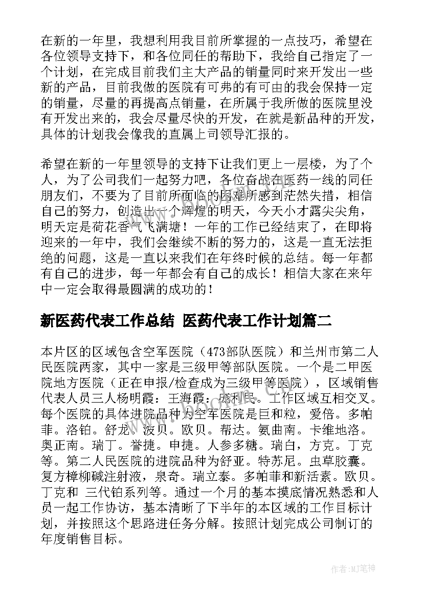 2023年新医药代表工作总结 医药代表工作计划(汇总7篇)