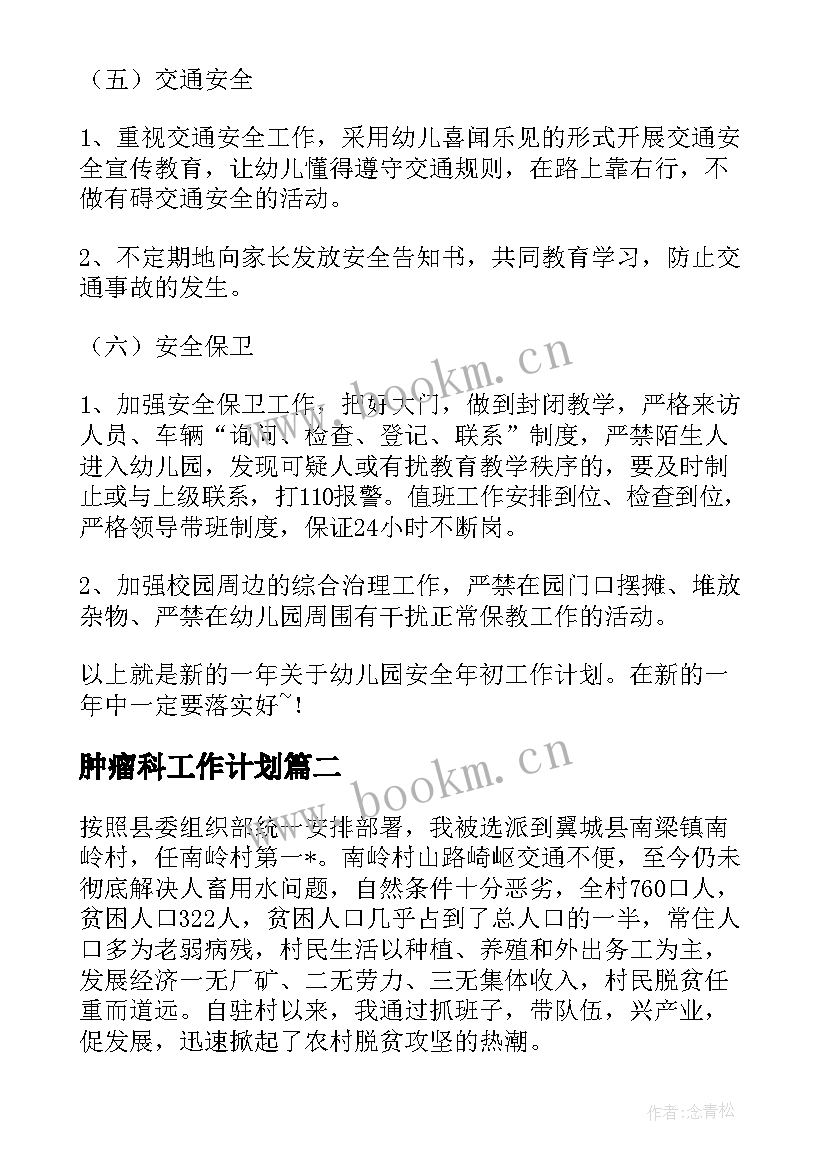 2023年肿瘤科工作计划(优秀7篇)