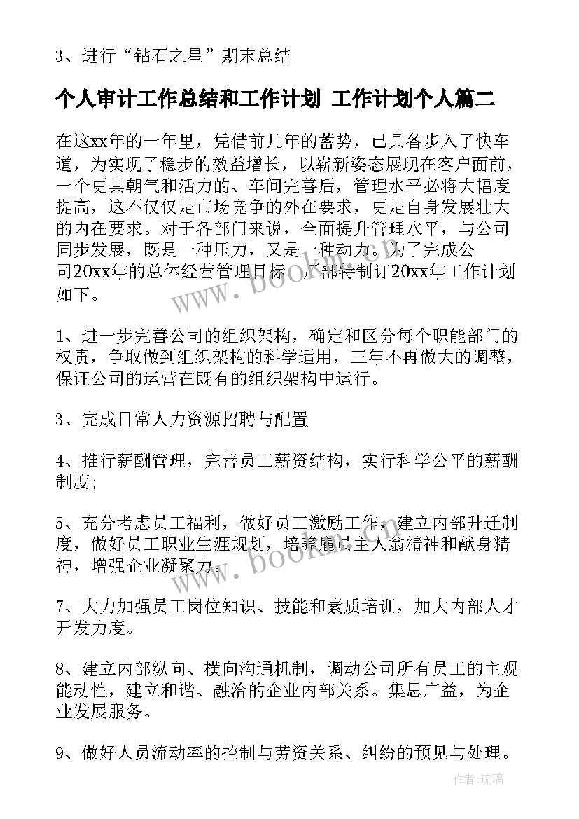 个人审计工作总结和工作计划 工作计划个人(精选5篇)