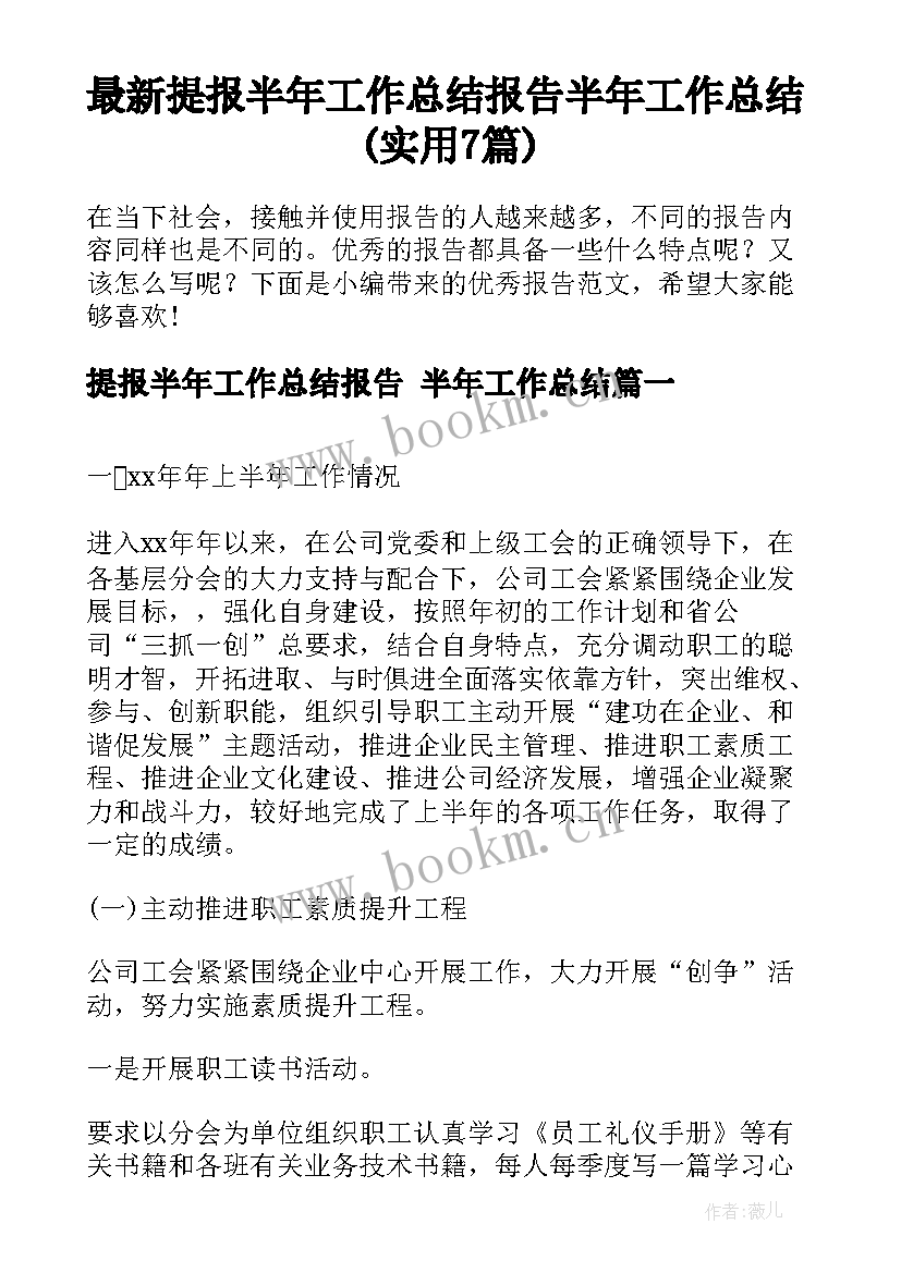 最新提报半年工作总结报告 半年工作总结(实用7篇)