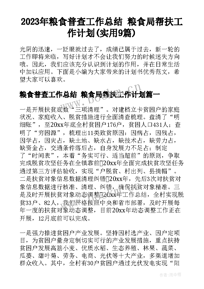 2023年粮食普查工作总结 粮食局帮扶工作计划(实用9篇)