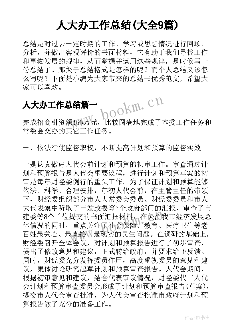 人大办工作总结(大全9篇)