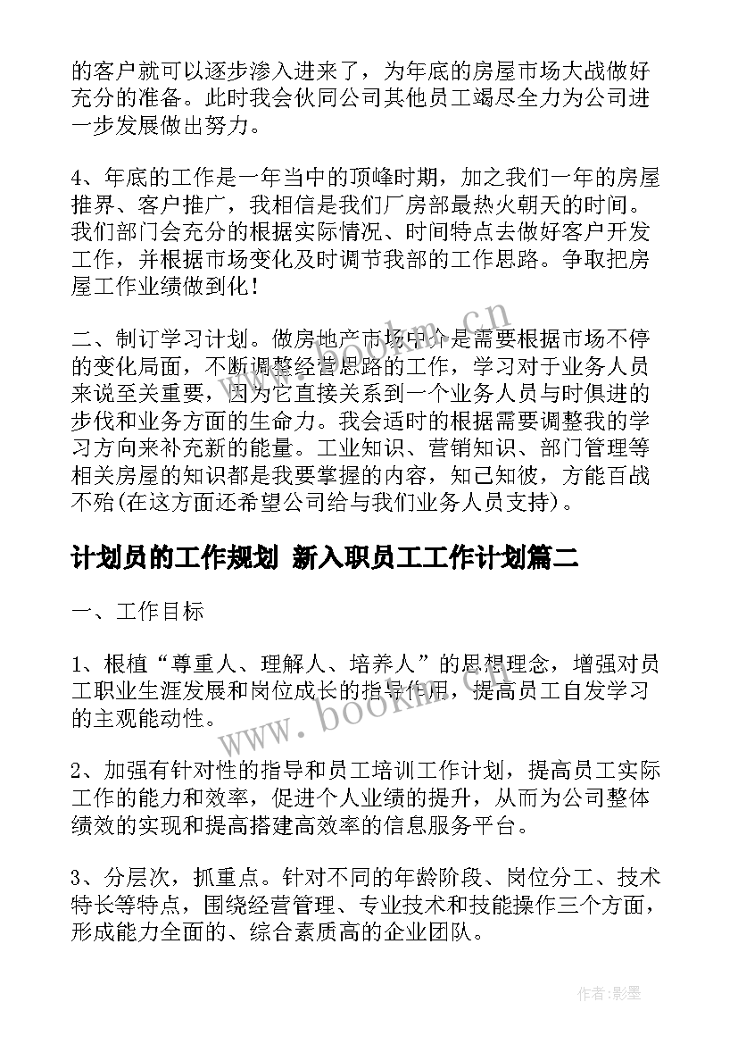 最新计划员的工作规划 新入职员工工作计划(通用6篇)