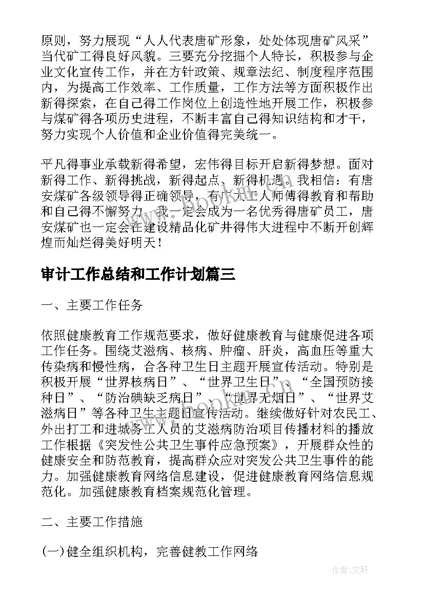 最新审计工作总结和工作计划(优秀8篇)