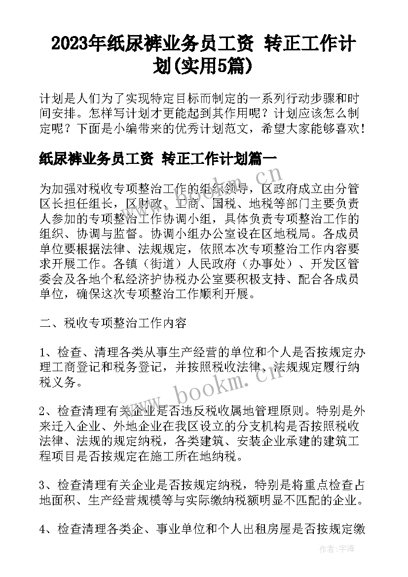 2023年纸尿裤业务员工资 转正工作计划(实用5篇)