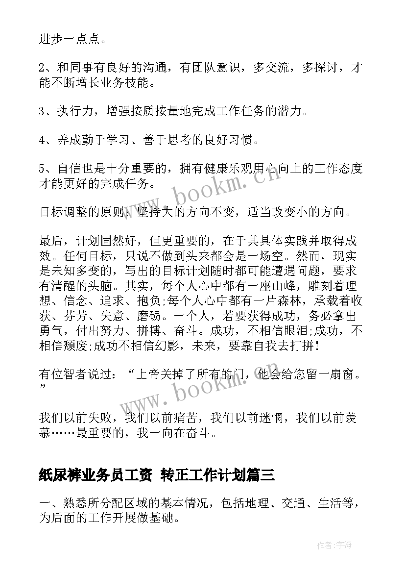 2023年纸尿裤业务员工资 转正工作计划(实用5篇)