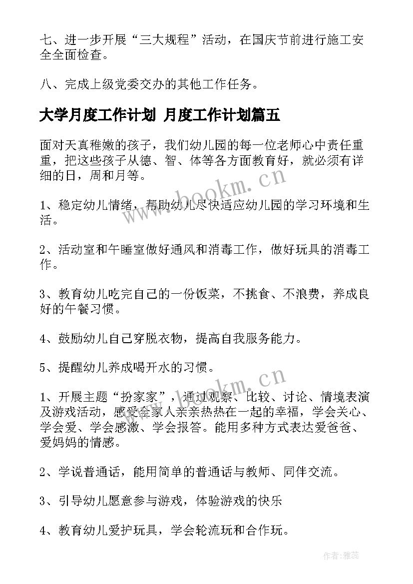 最新大学月度工作计划 月度工作计划(优质6篇)