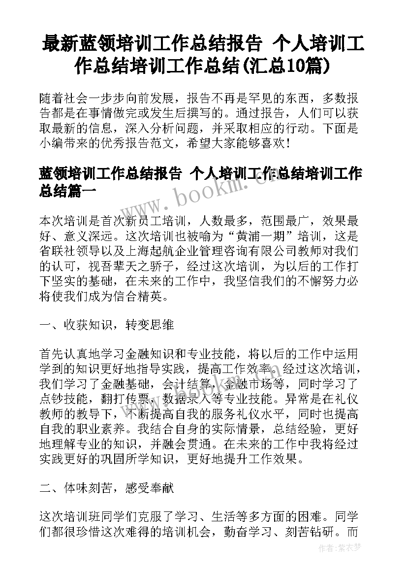 最新蓝领培训工作总结报告 个人培训工作总结培训工作总结(汇总10篇)