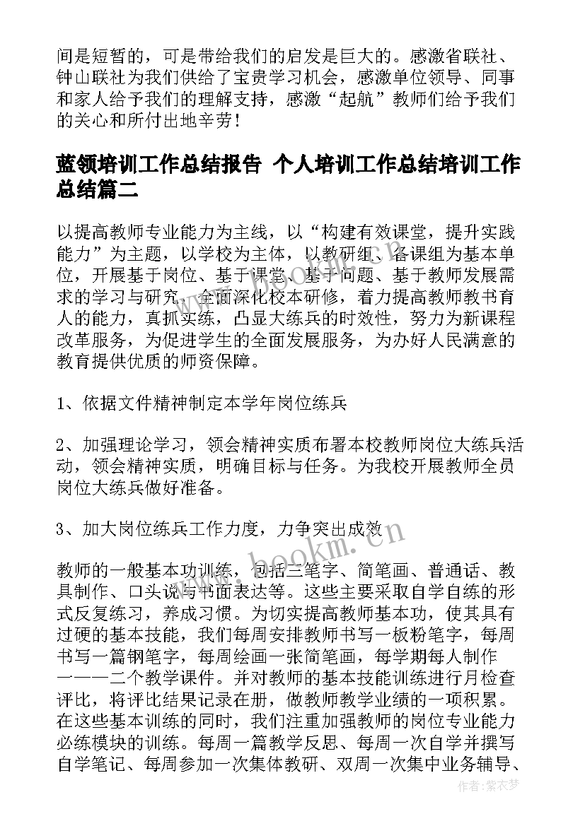 最新蓝领培训工作总结报告 个人培训工作总结培训工作总结(汇总10篇)