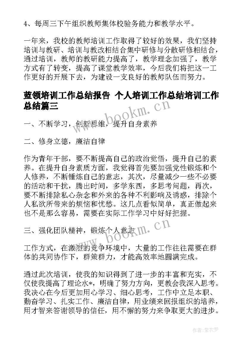 最新蓝领培训工作总结报告 个人培训工作总结培训工作总结(汇总10篇)