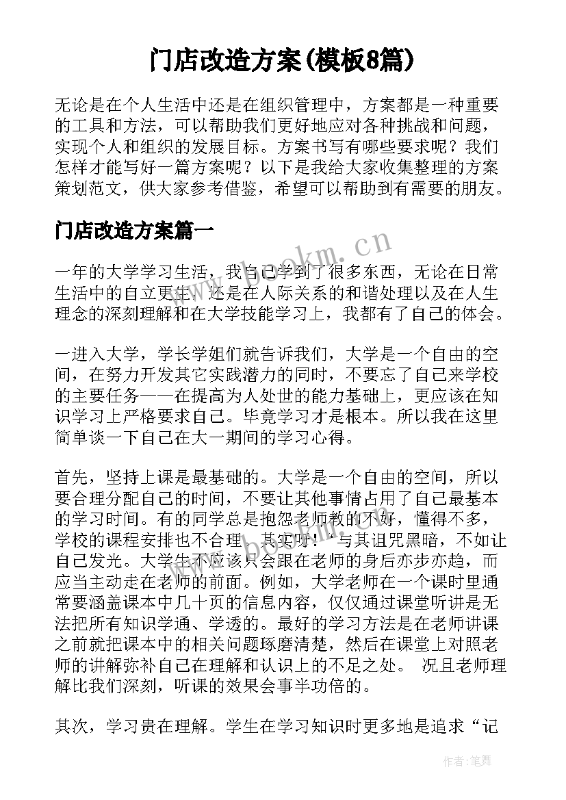 门店改造方案(模板8篇)