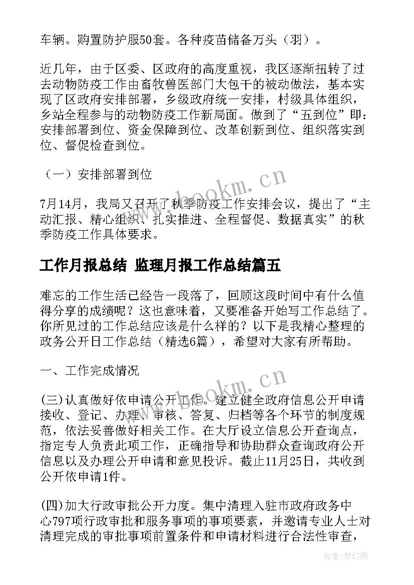 最新工作月报总结 监理月报工作总结(大全5篇)