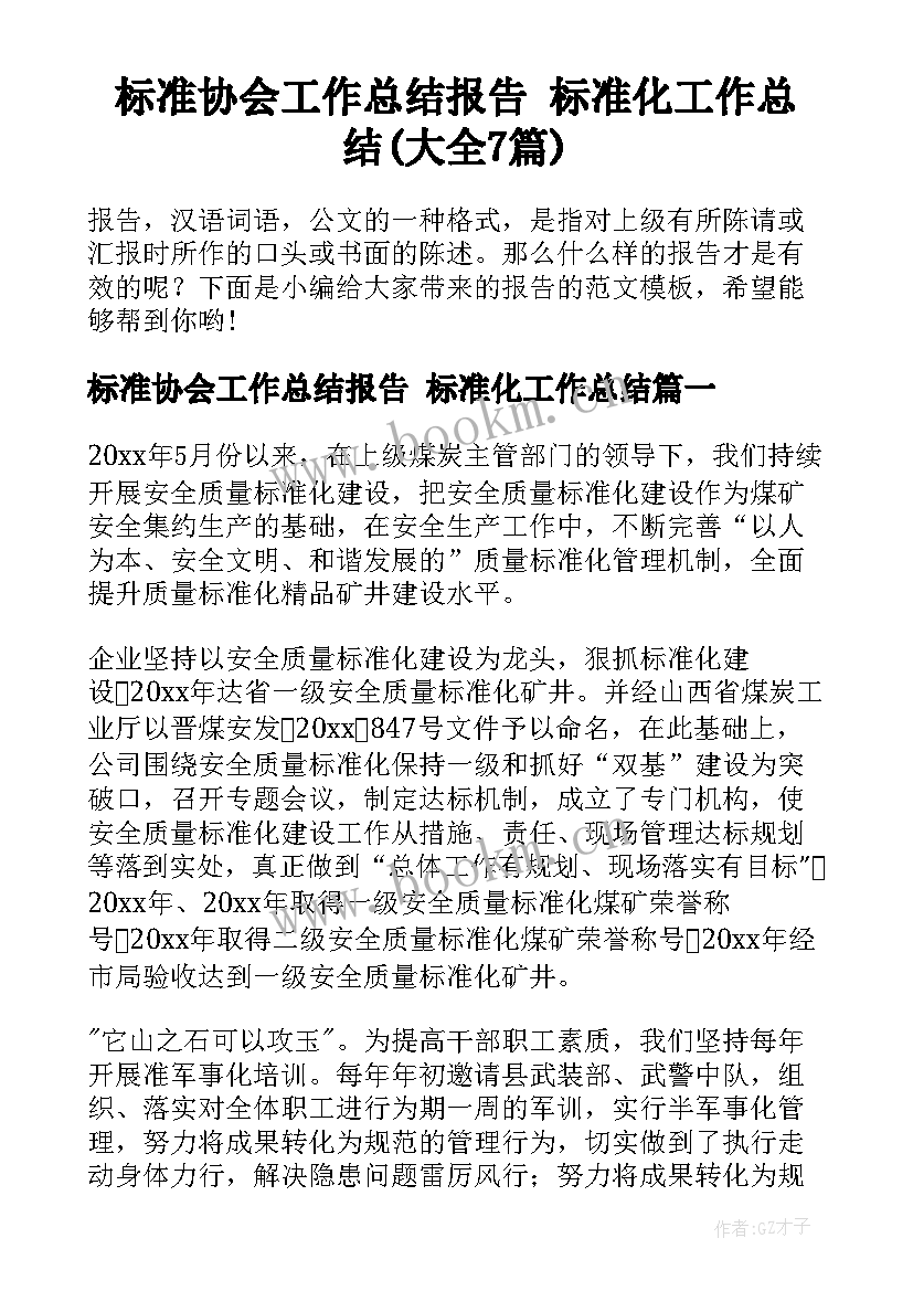 标准协会工作总结报告 标准化工作总结(大全7篇)