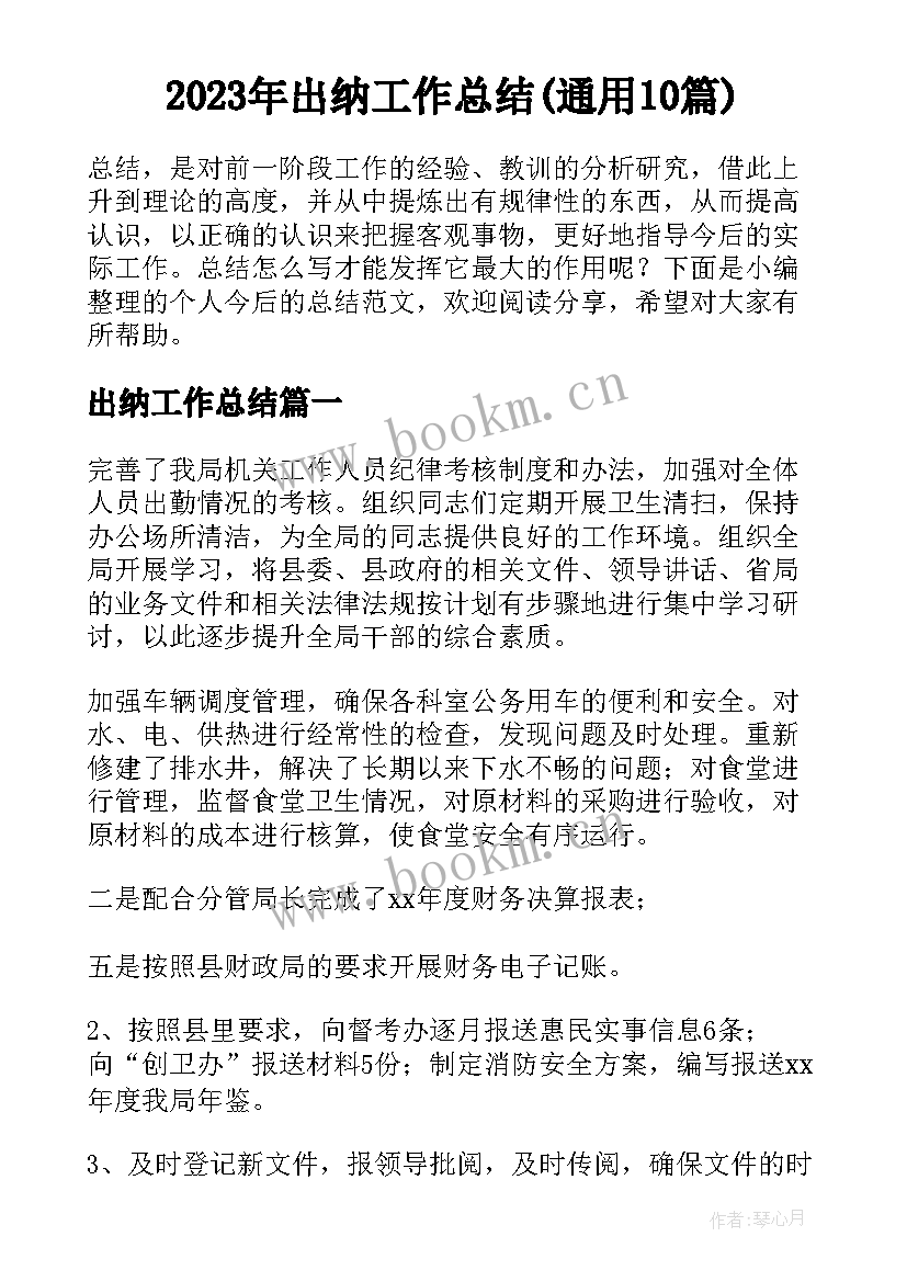 2023年出纳工作总结(通用10篇)