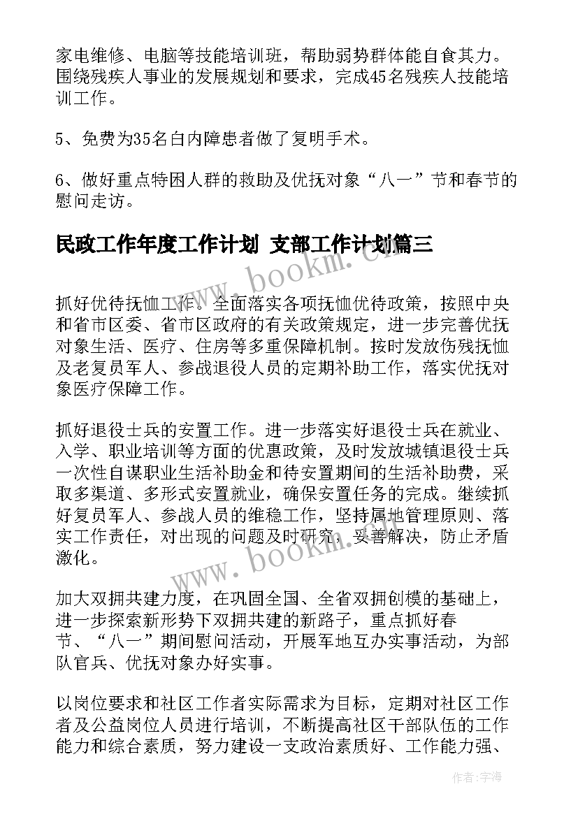 民政工作年度工作计划 支部工作计划(汇总7篇)