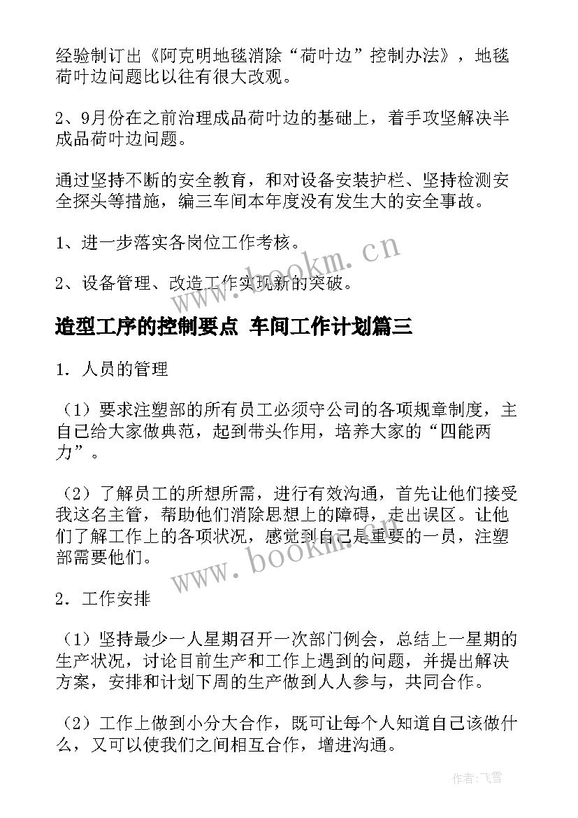 2023年造型工序的控制要点 车间工作计划(大全10篇)