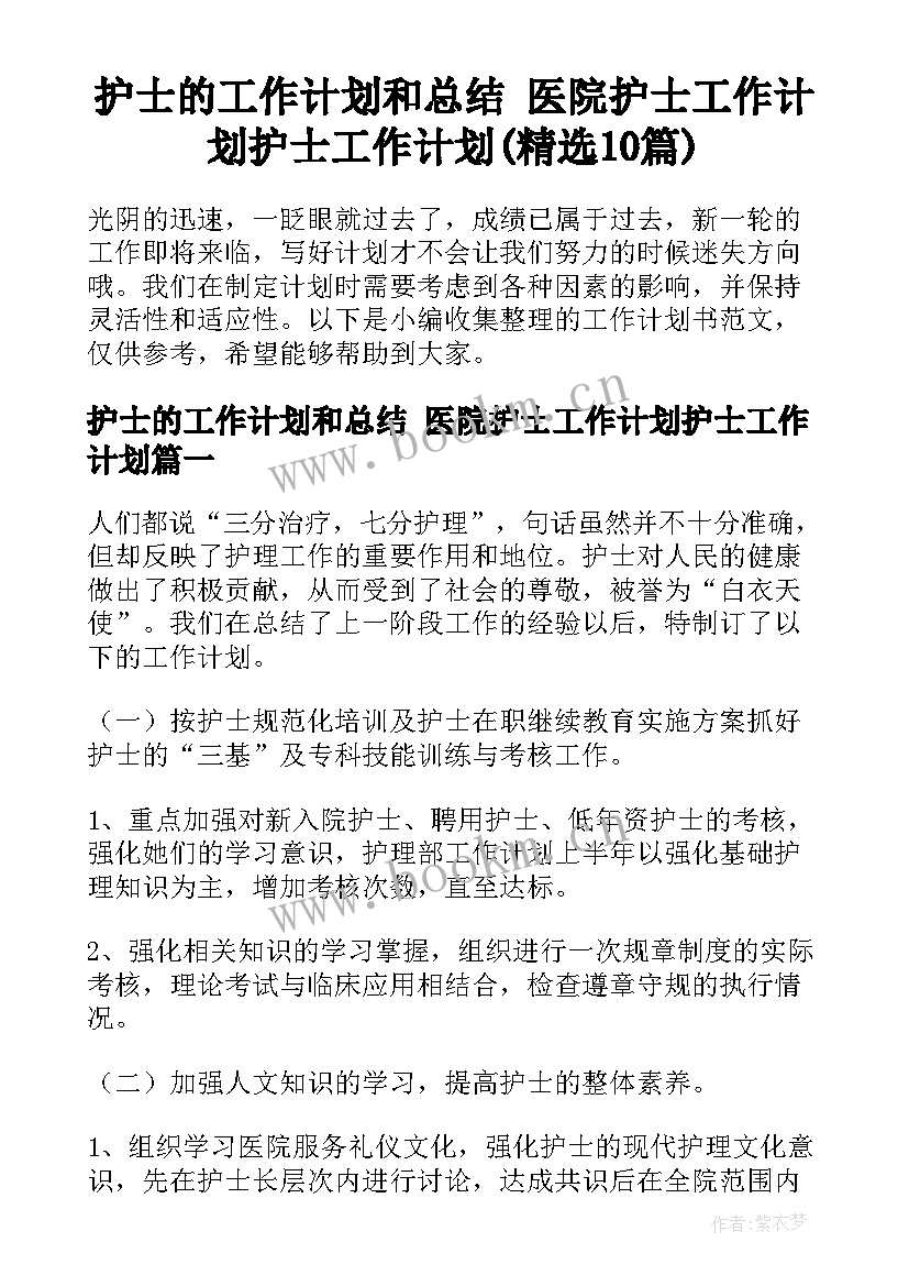 护士的工作计划和总结 医院护士工作计划护士工作计划(精选10篇)