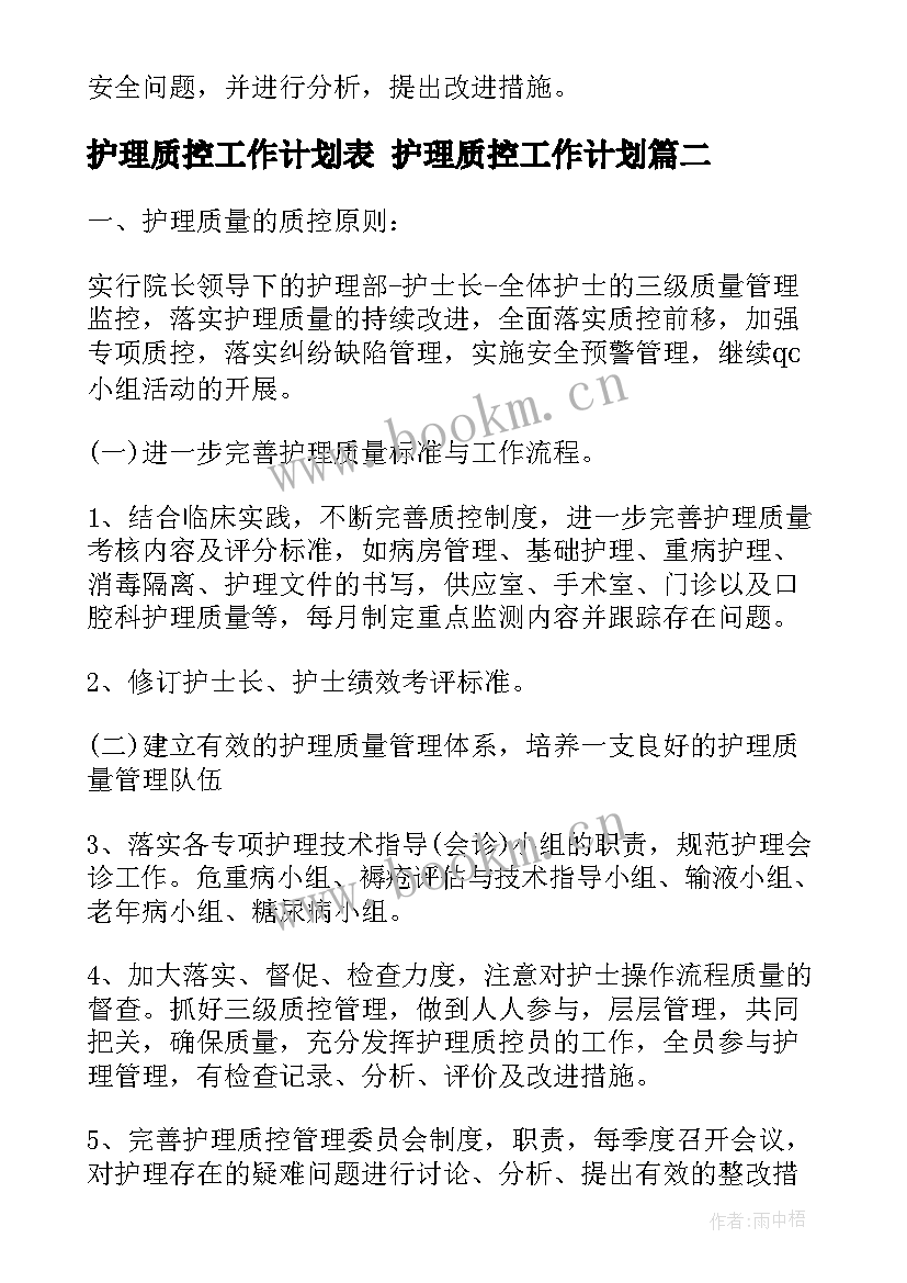 2023年护理质控工作计划表 护理质控工作计划(实用5篇)