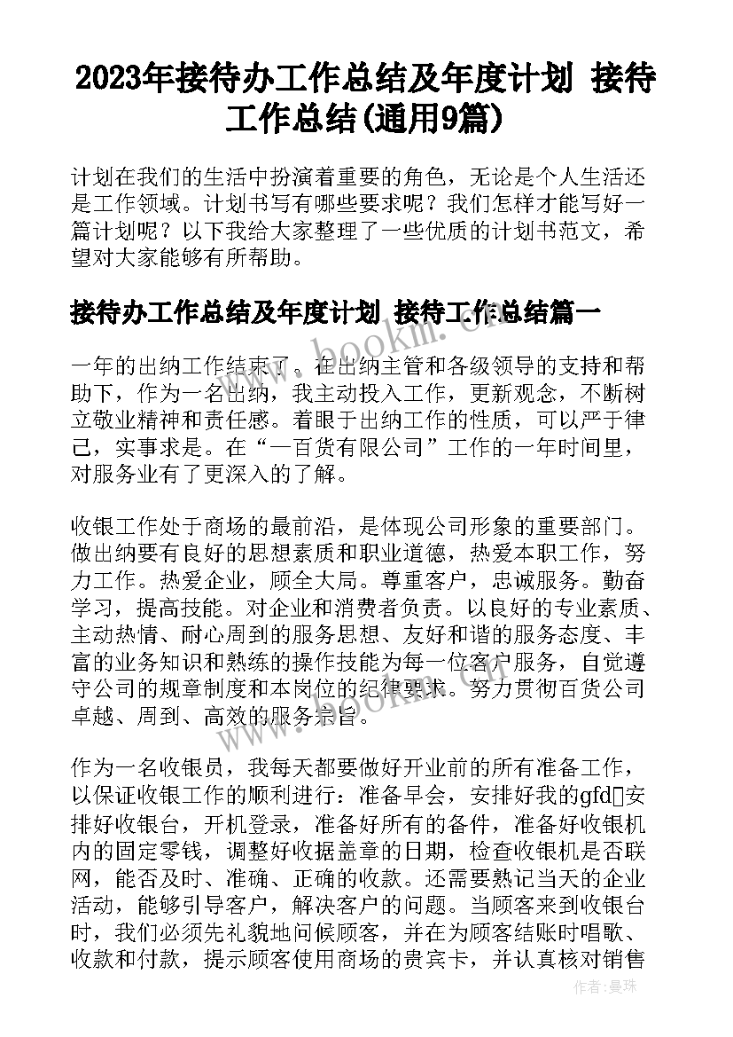 2023年接待办工作总结及年度计划 接待工作总结(通用9篇)