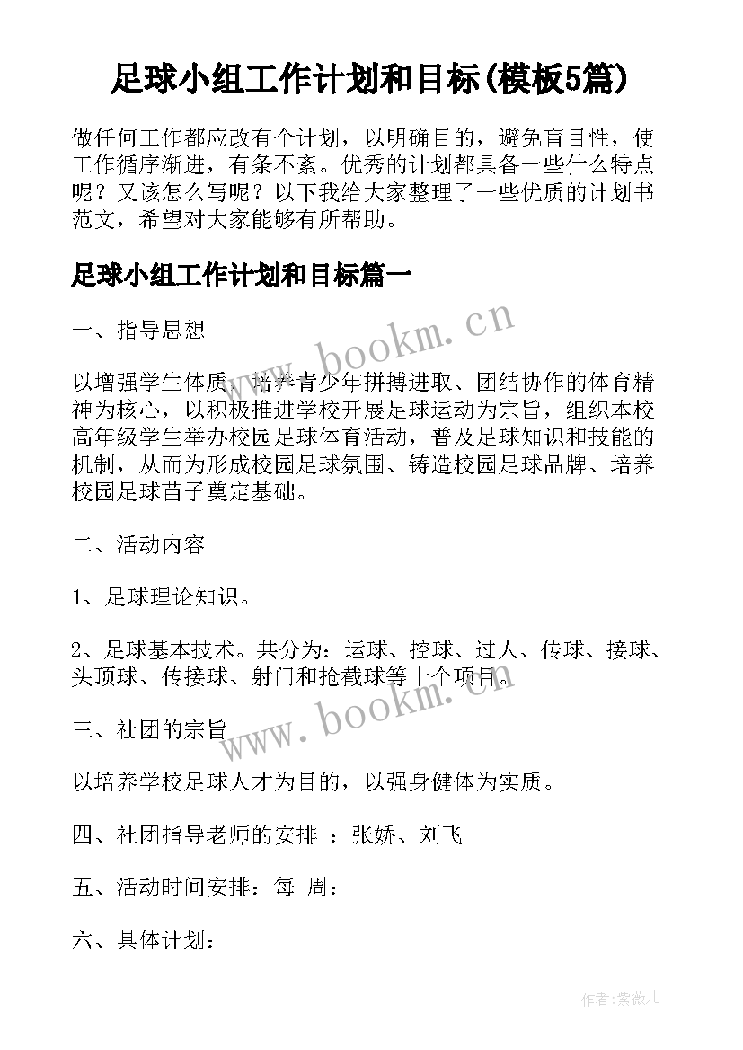 足球小组工作计划和目标(模板5篇)