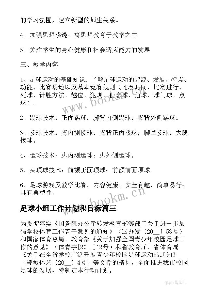 足球小组工作计划和目标(模板5篇)