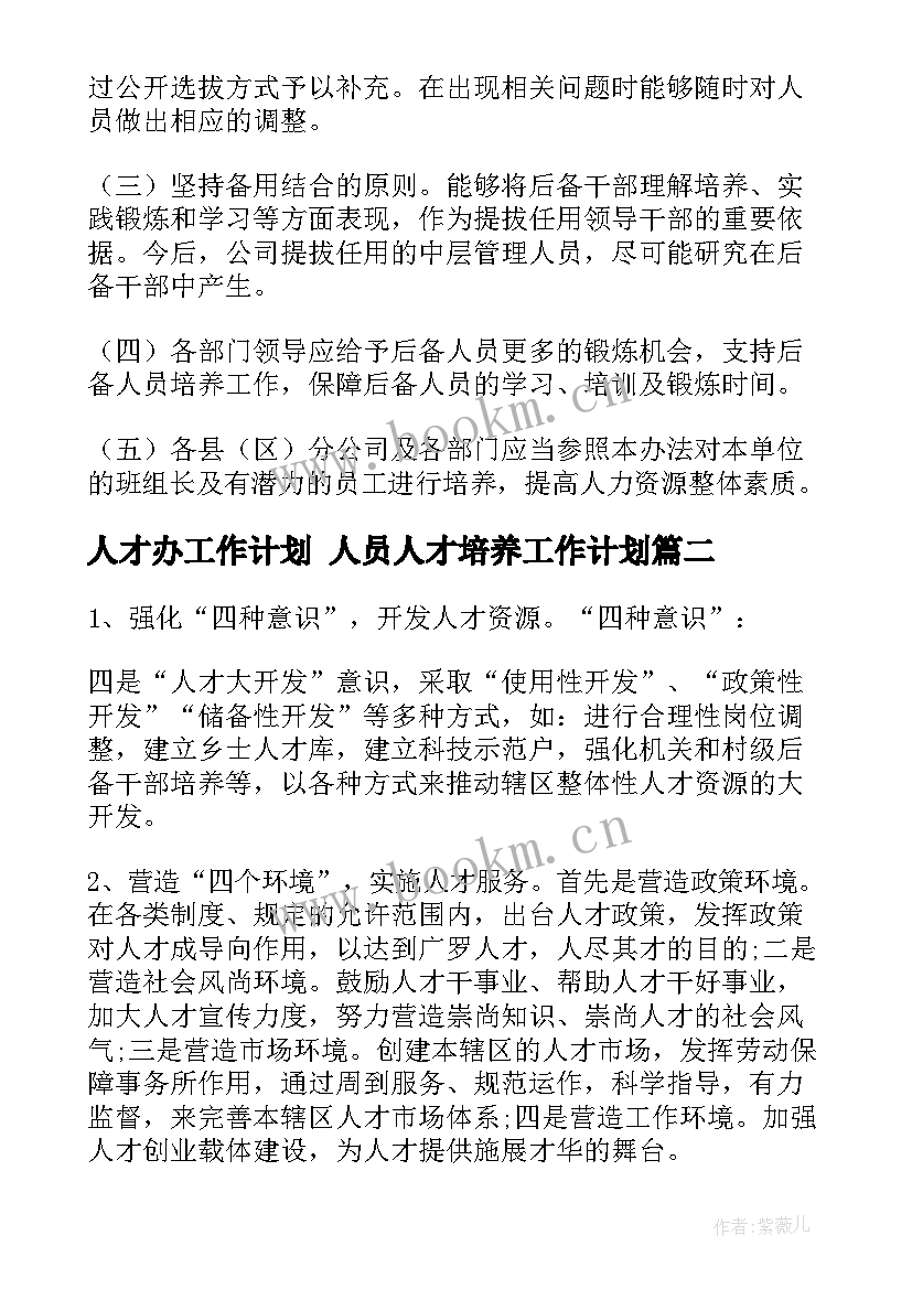 人才办工作计划 人员人才培养工作计划(优秀8篇)